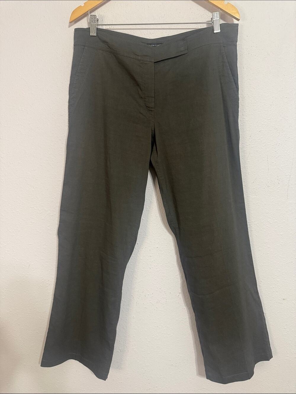 Eileen Fisher Women Slate Gray Linen & Viscose Blend Relax Fit Pants Size 14